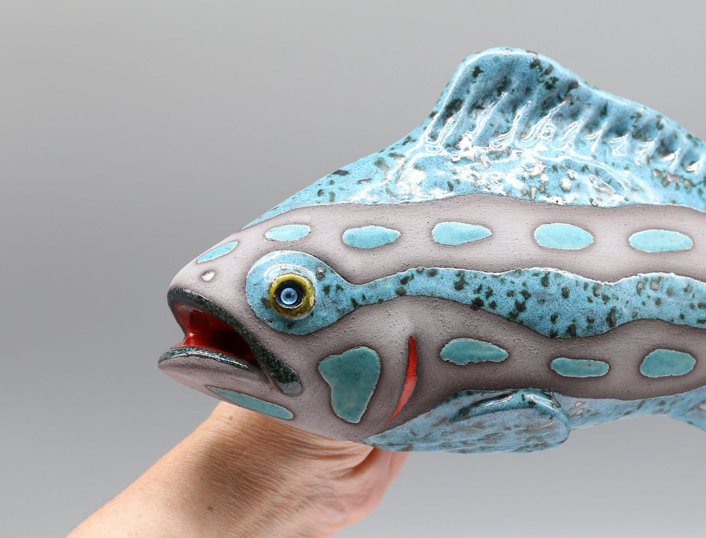 Handmade Ceramic Fish Wall Sculpture: Glazed Clay Art Decor