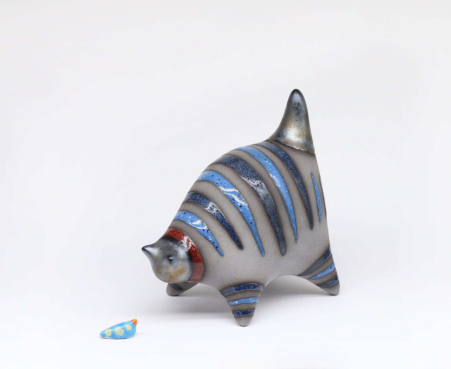 Cat figurine,  Ceramic sculpture cat, Blue cat, Art striped cat, Handmade cat,  Table decor,  Cat lover gift, MADE TO ORDER