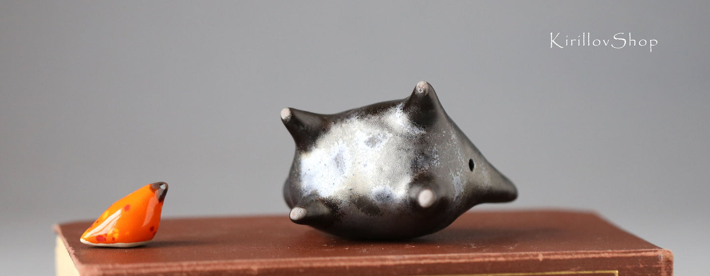 Small black cat handmade ceramic sculpture cat for table decoration or as a unique gift