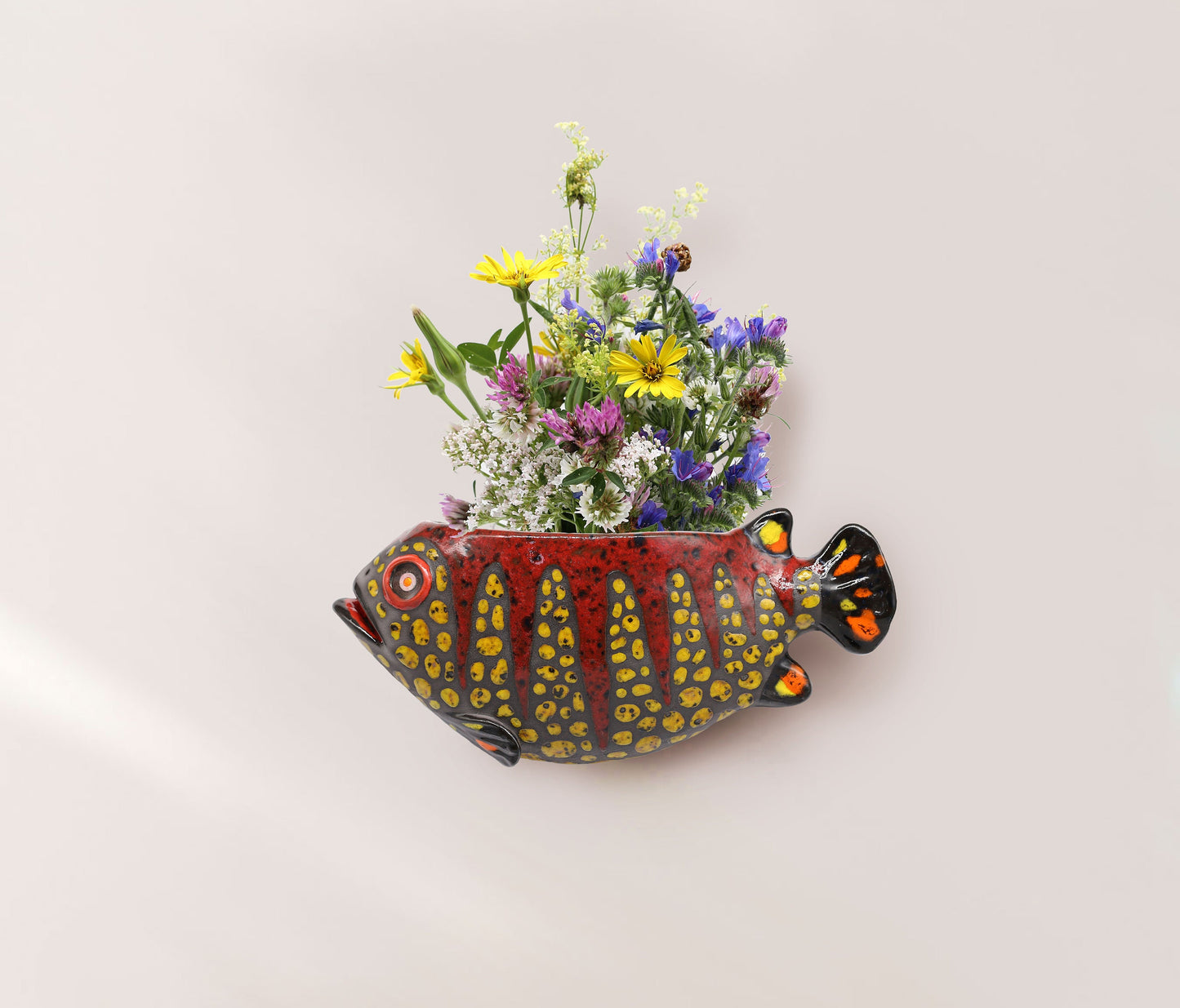 Ceramic fish wall hanging vase, unique handmade vase, wall sculpture, artwork, colorful fish