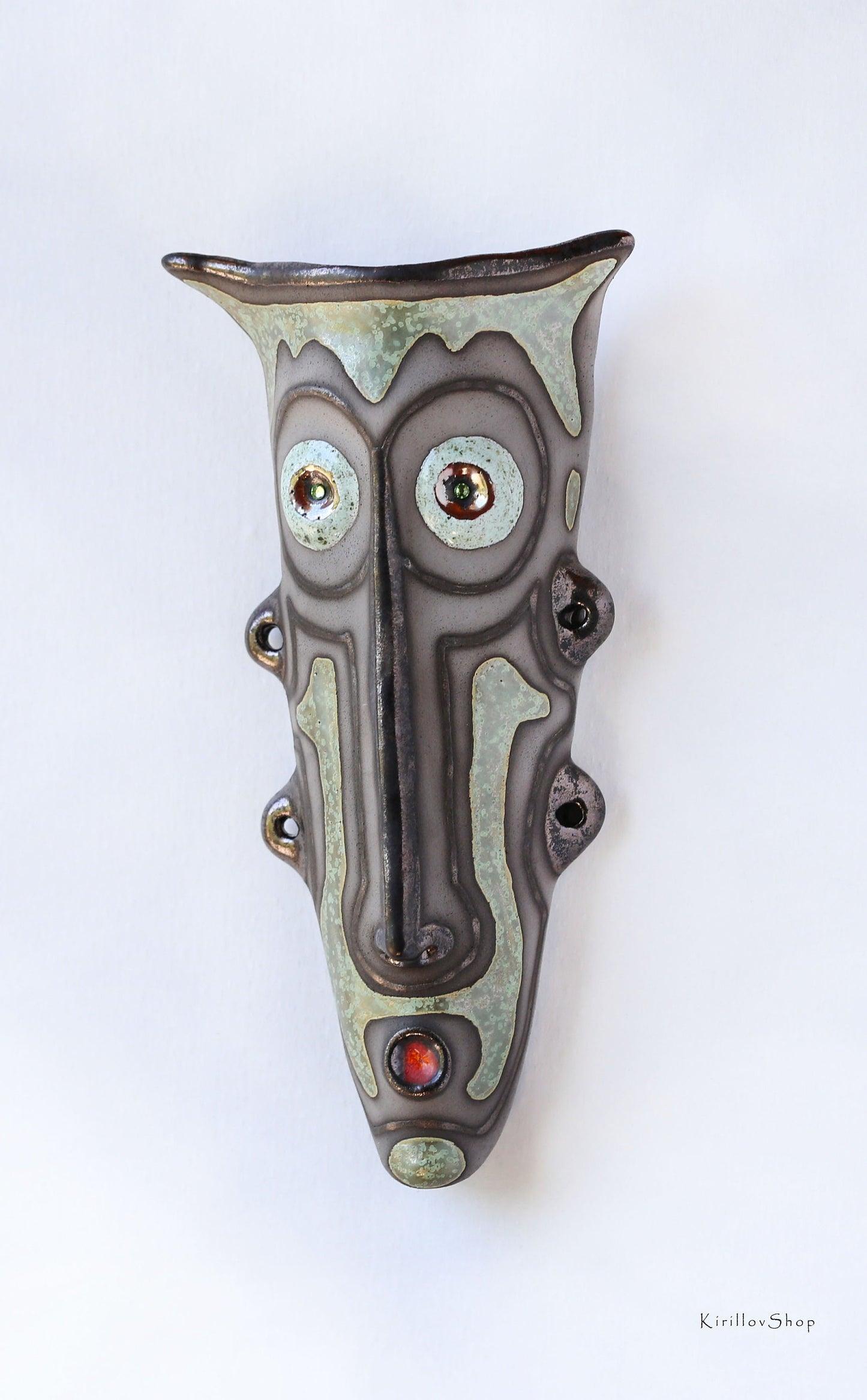 Handmade Ceramic Wall Mask: Unique Glazed Face Sculpture