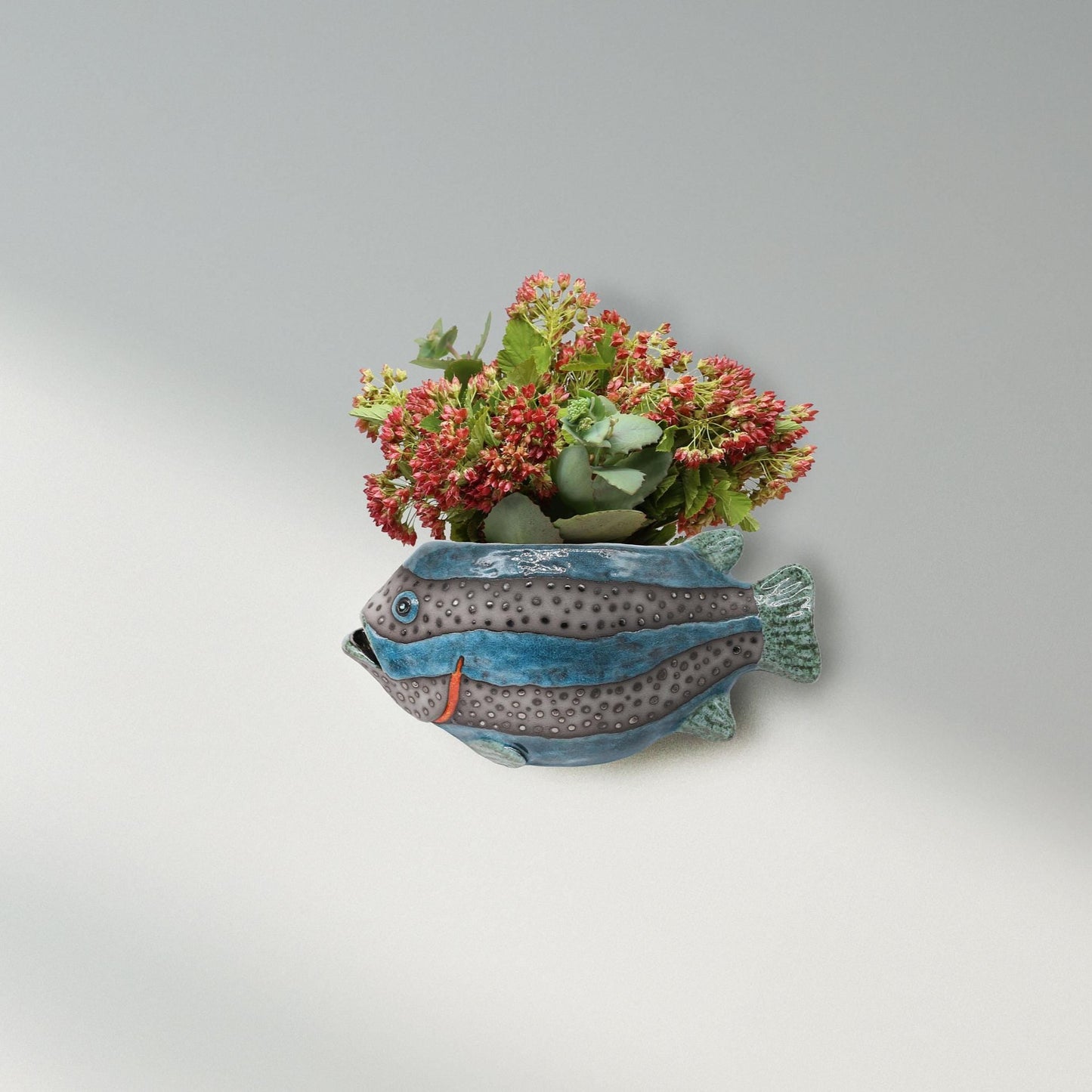 Handmade Ceramic Wall Vase in the Shape of a Fish – Unique Glazed Clay Sculpture
