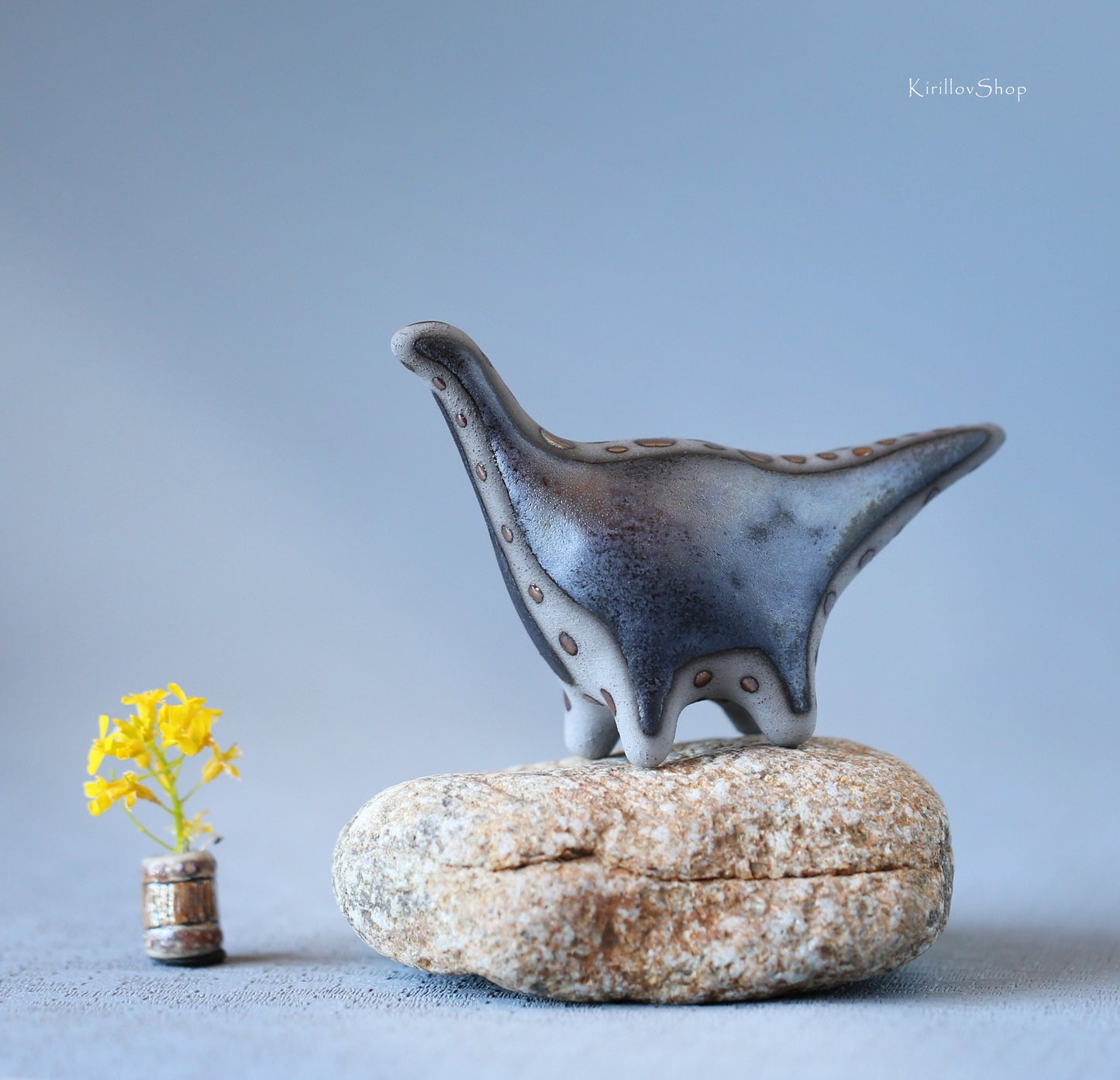 Sculpture Dinosaur, Small Modern Figurine, Long Neck Dinosaur, Table Decoration, Handmade Ceramic Art, Reptile Black Dragon, MADE TO ORDER