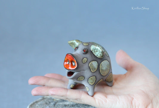 Handmade Ceramic Piggy Figurine: Unique Miniature Sculpture