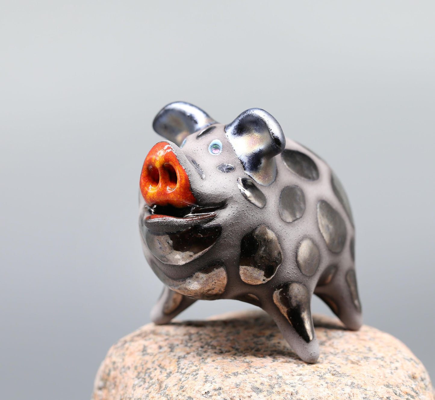 Pig  ceramic sculpture, funny black pig figurine, artwork
