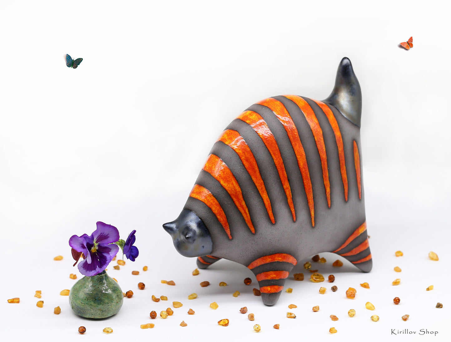 Handmade Ceramic Orange Tabby Cat Sculpture