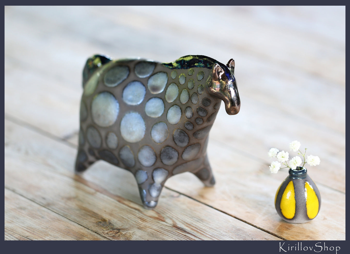 Handmade Ceramic Horse Sculpture: Bronze Glaze, Horse Lover Gift