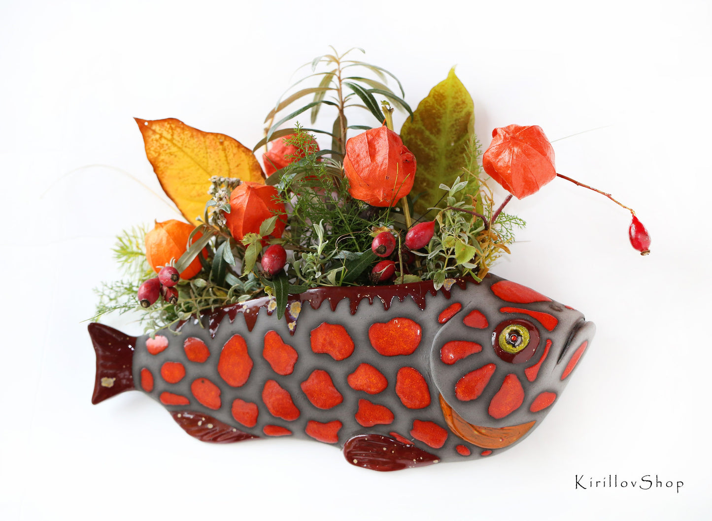 Handmade Ceramic Fish Wall Vase: Home Decor Planter
