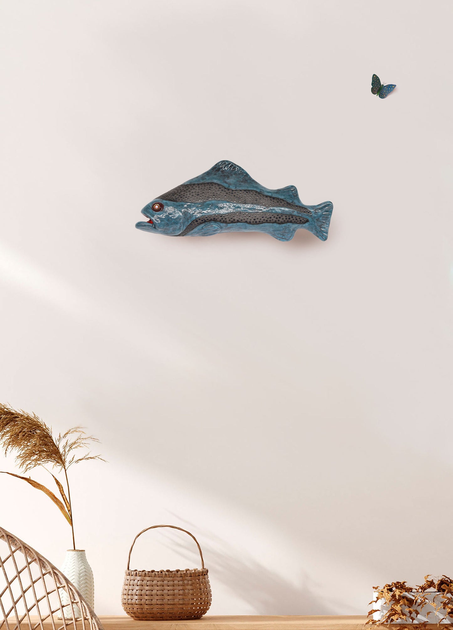 Handmade Ceramic Fish Wall Hanging: 3D Sculpture Art