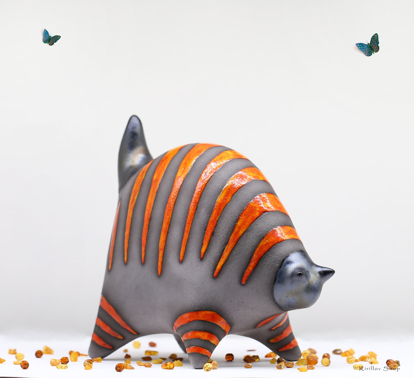 Handmade Ceramic Orange Tabby Cat Sculpture