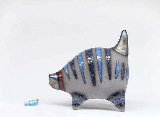 Cat figurine,  Ceramic sculpture cat, Blue cat, Art striped cat, Handmade cat,  Table decor,  Cat lover gift, MADE TO ORDER