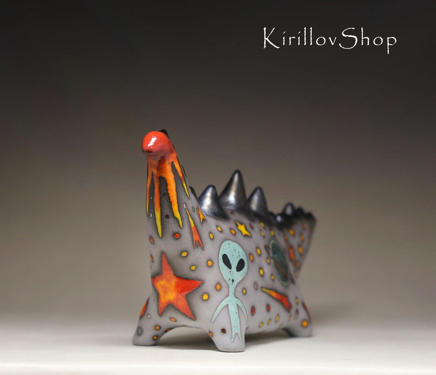 Ceramic sculpture Dinosaur, Interior decor,  Handmade Dragon, Hand painted figure, Ufo, Fantasy sculpture, Clay Art, MADE TO ORDER