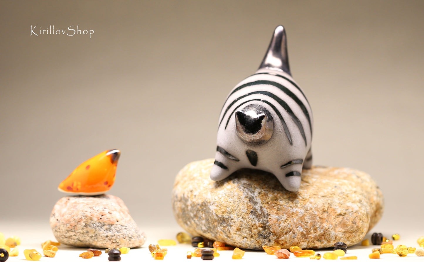 Ceramic Cat Sculpture, Black Little Kitten, Tabletop Figurine, Handmade Pottery, Cat Lover Gift