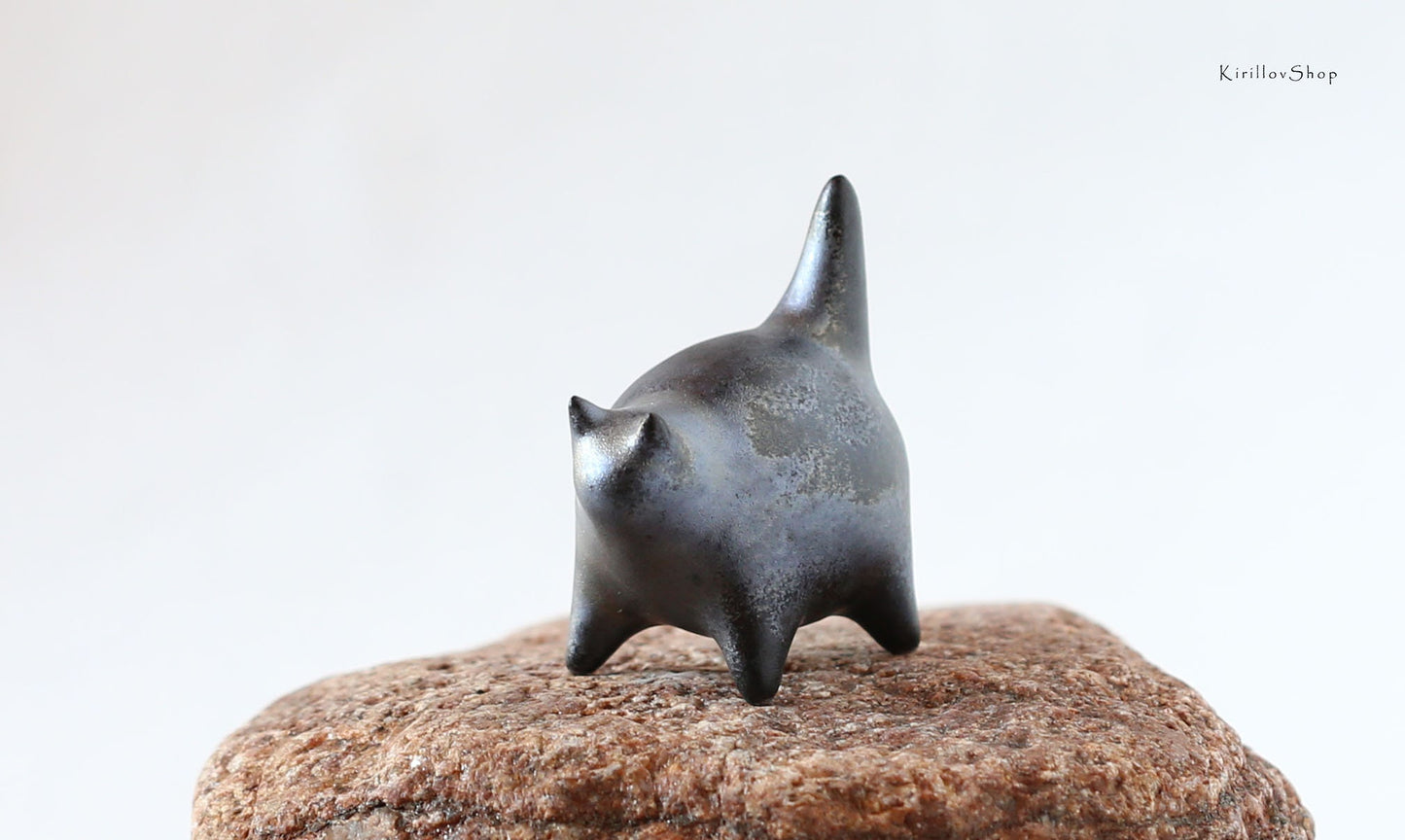Handmade Ceramic Black Cat Sculpture: Miniature Table Decoration