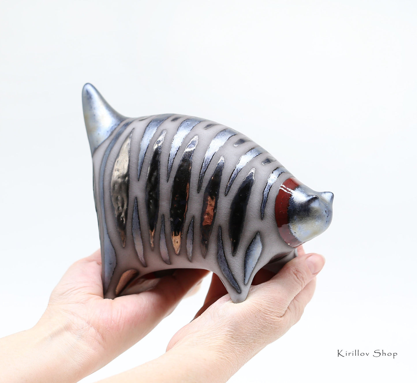 Cat sculpture, Black cat figurine, Art striped cat, Table decoration, Cat lover gift, Handmade gift,  Cat collection, MADE TO ORDER