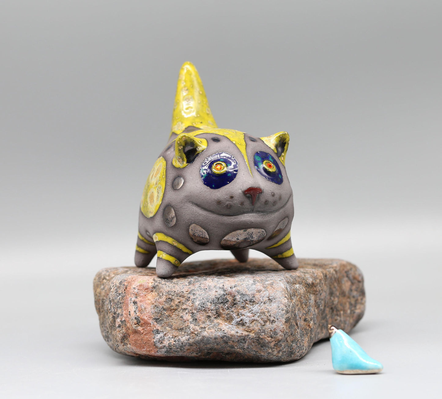 Handmade Ceramic Smiling Cat Figurine