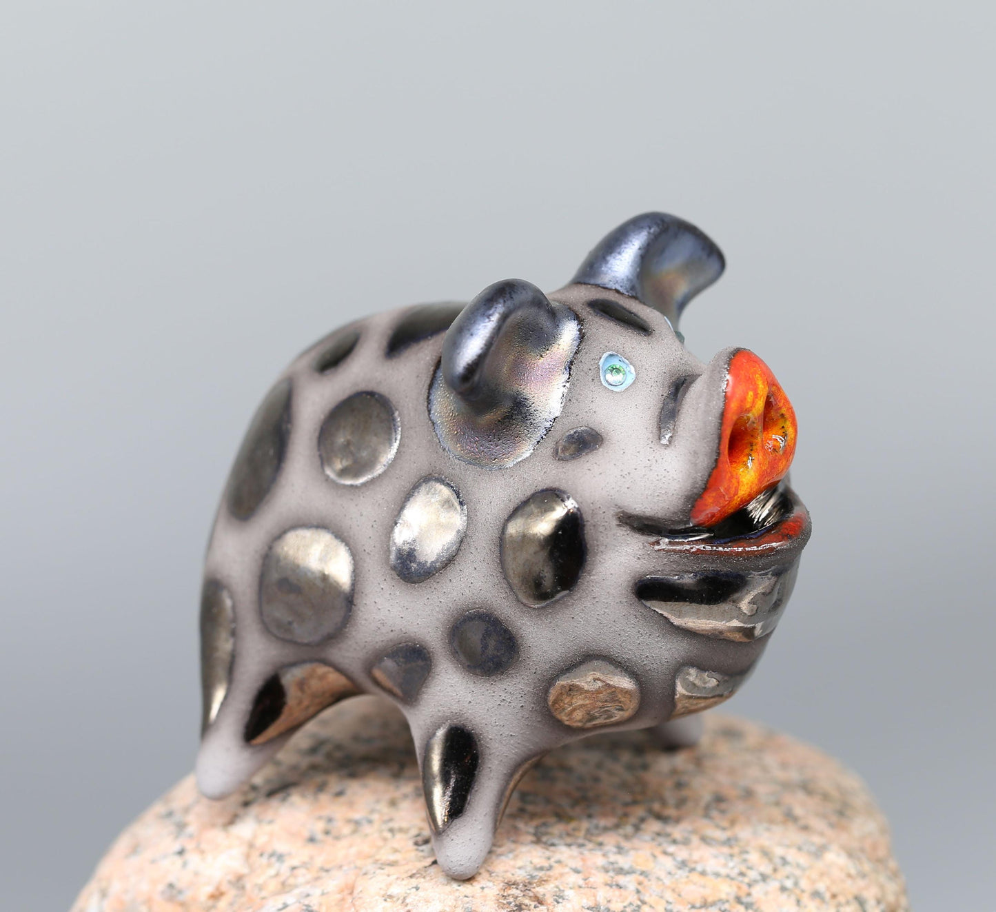 Pig  ceramic sculpture, funny black pig figurine, artwork