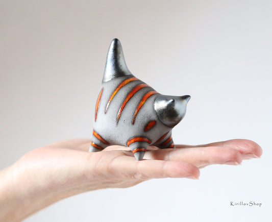 Miniature Cat figurine, Ceramic cat sculpture, Small black kitten, Table decoration, Handmade Art, Collectible, Cat lover gift MADE TO ORDER