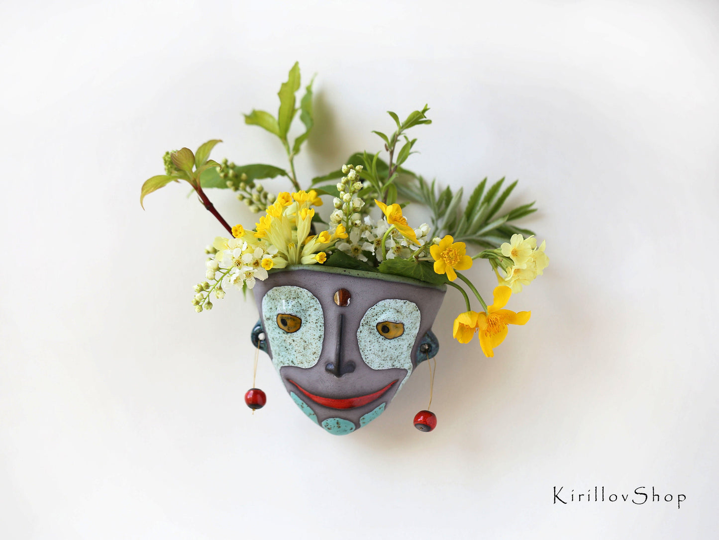 Handmade Ceramic Wall Vase: Human Face Planter, Unique Wall Art