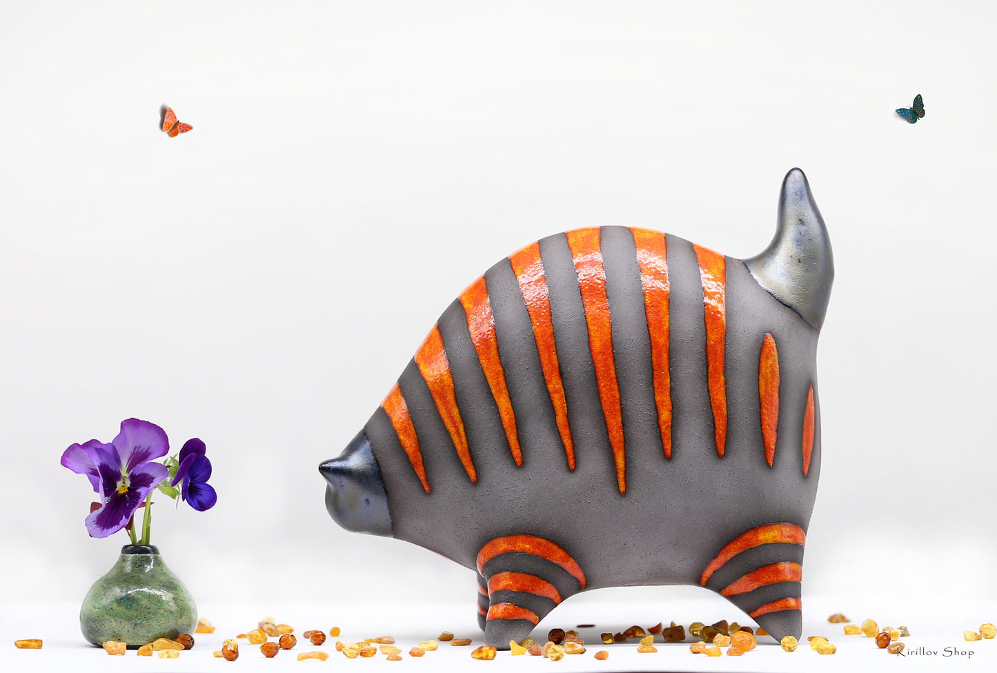 Handmade Ceramic Orange Tabby Cat Sculpture