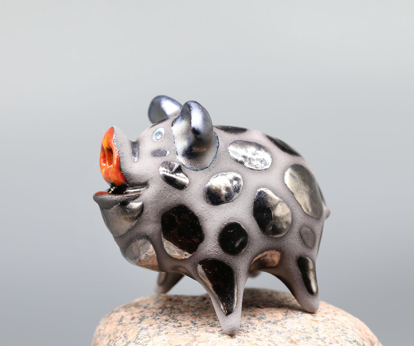 Pig  ceramic sculpture, funny black pig figurine, artwork