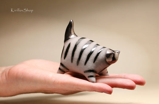 Ceramic Cat Sculpture, Black Little Kitten, Tabletop Figurine, Handmade Pottery, Cat Lover Gift
