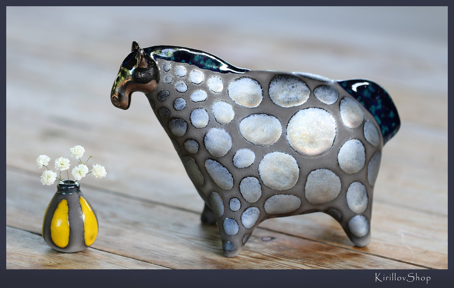 Handmade Ceramic Horse Sculpture: Bronze Glaze, Horse Lover Gift