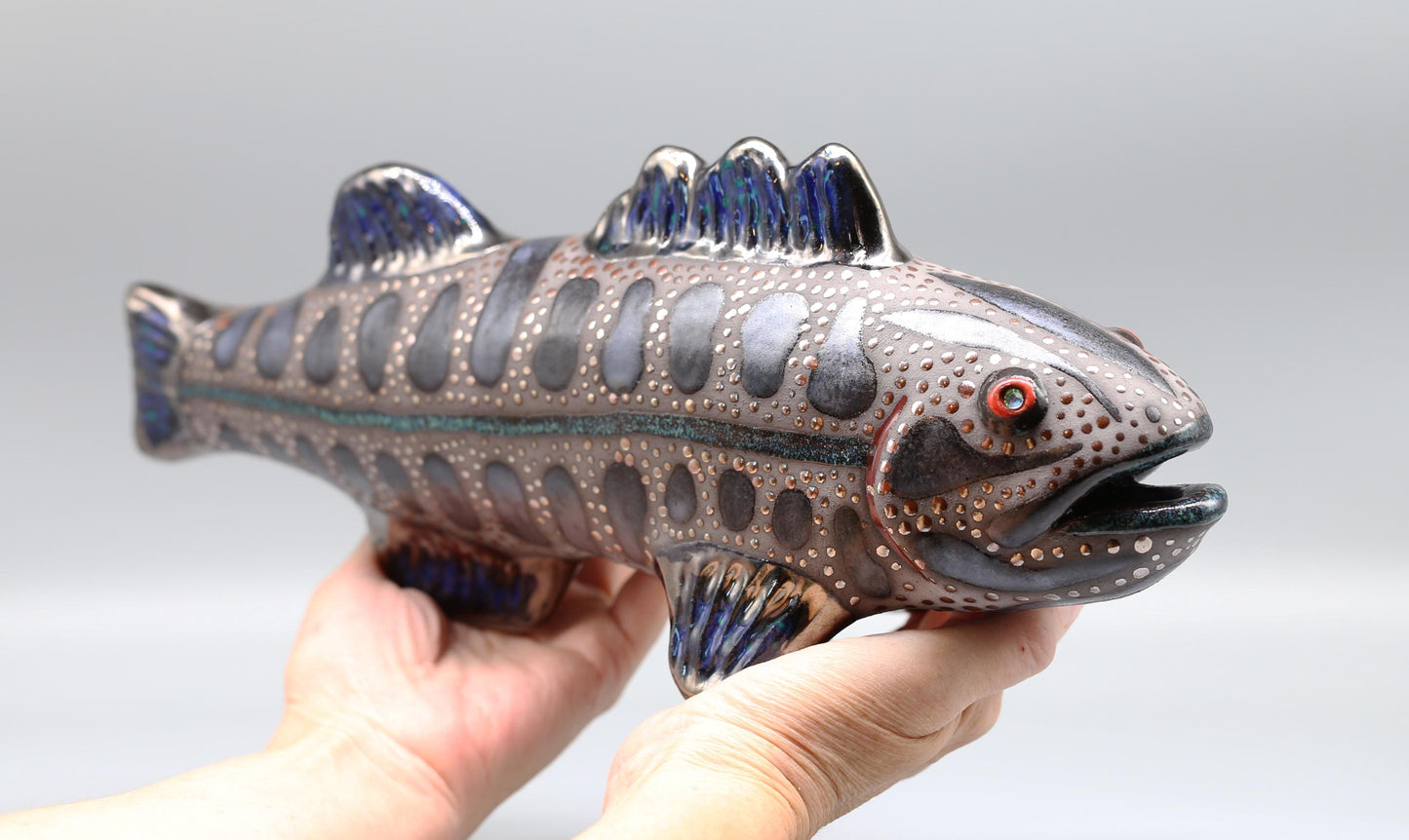 Handmade Ceramic Smallmouth Bass Sculpture: Modern Fish Art Figurine