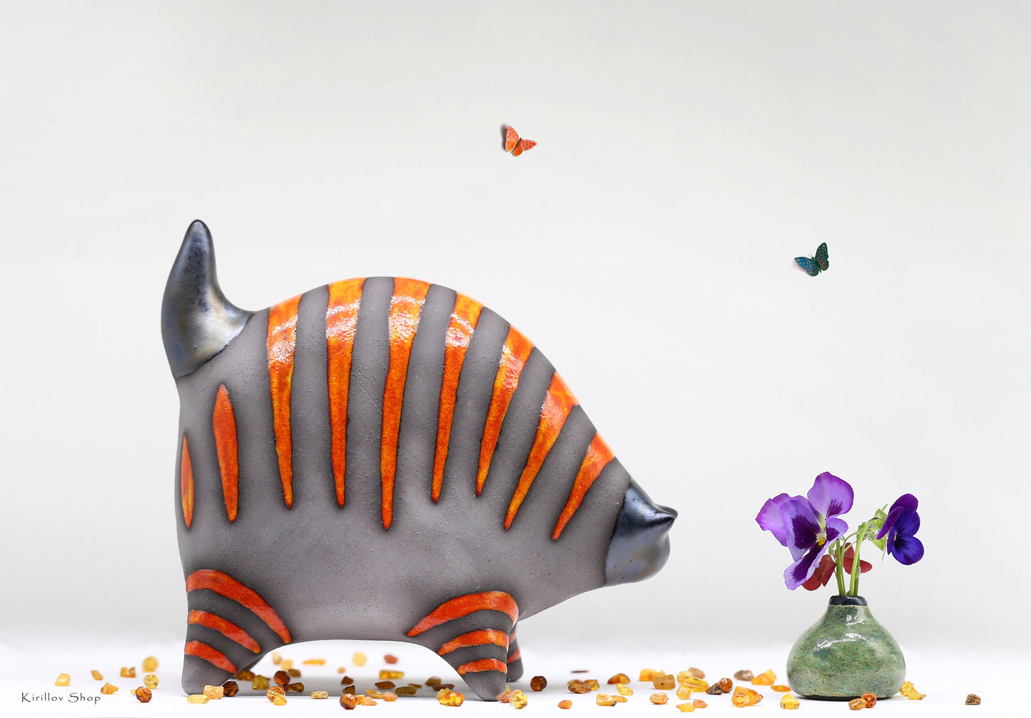 Handmade Ceramic Orange Tabby Cat Sculpture