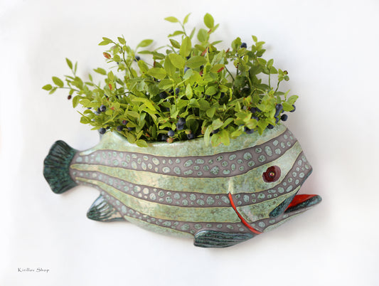 Handmade Ceramic Fish Wall Vase, Hanging Flower Vase, Unique Home Decor, Gift for Nautical Lovers, Unique Pottery Sculpture, Fish Wall Art
