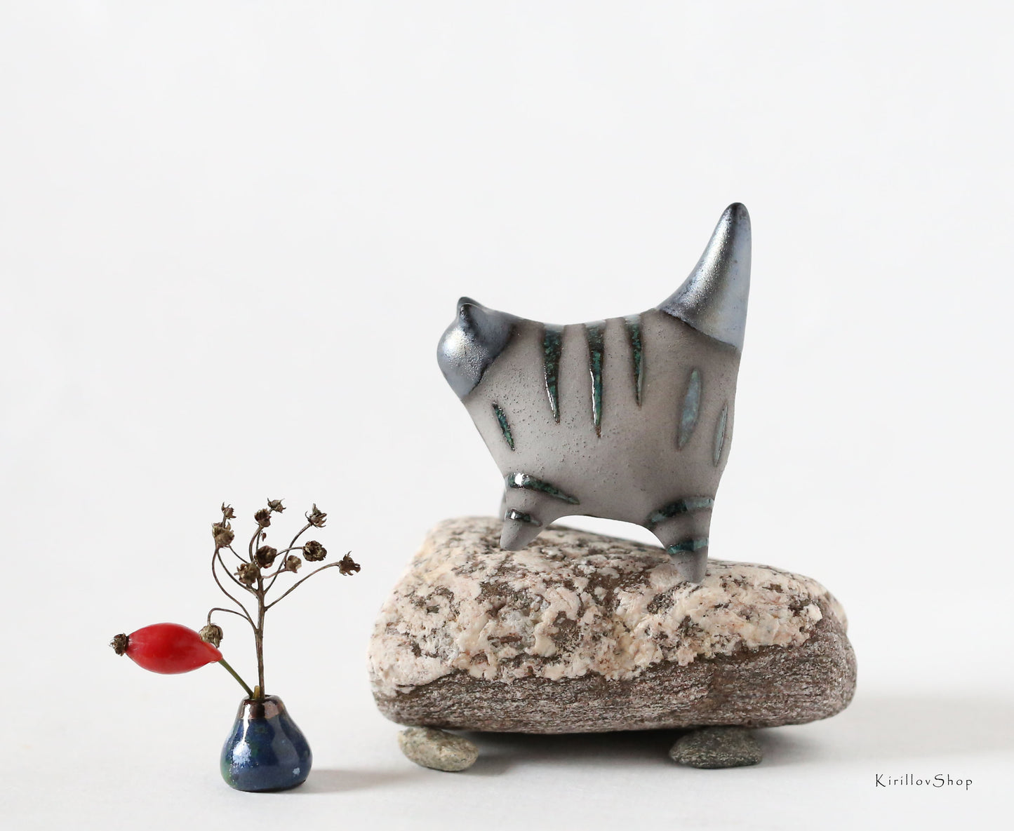 Handmade Ceramic Cat Figurine – Small Clay Cat Sculpture, Unique Collectible Gift for Cat Lovers