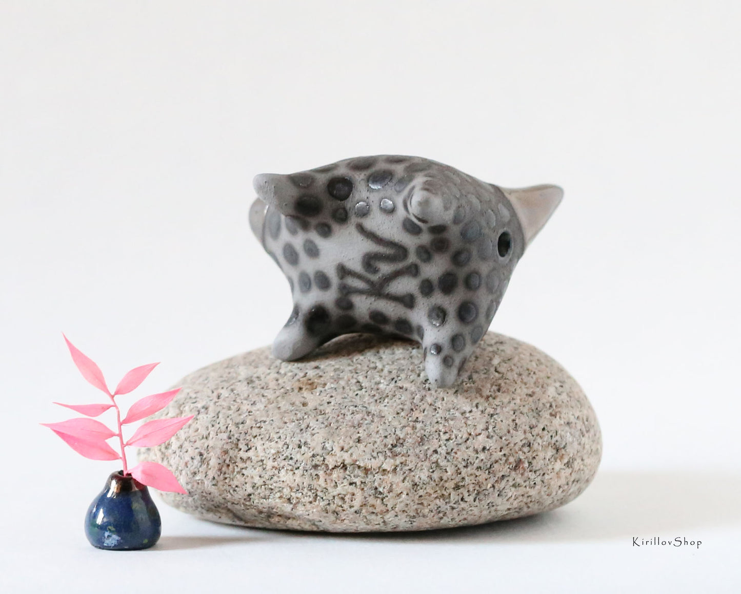 Ceramic Art Sculpture "Spotted Cat"