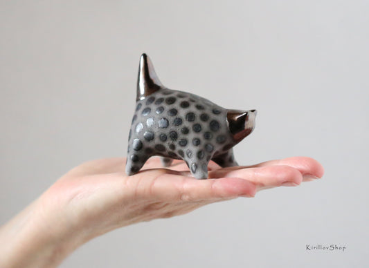 Ceramic Art Sculpture "Spotted Cat"