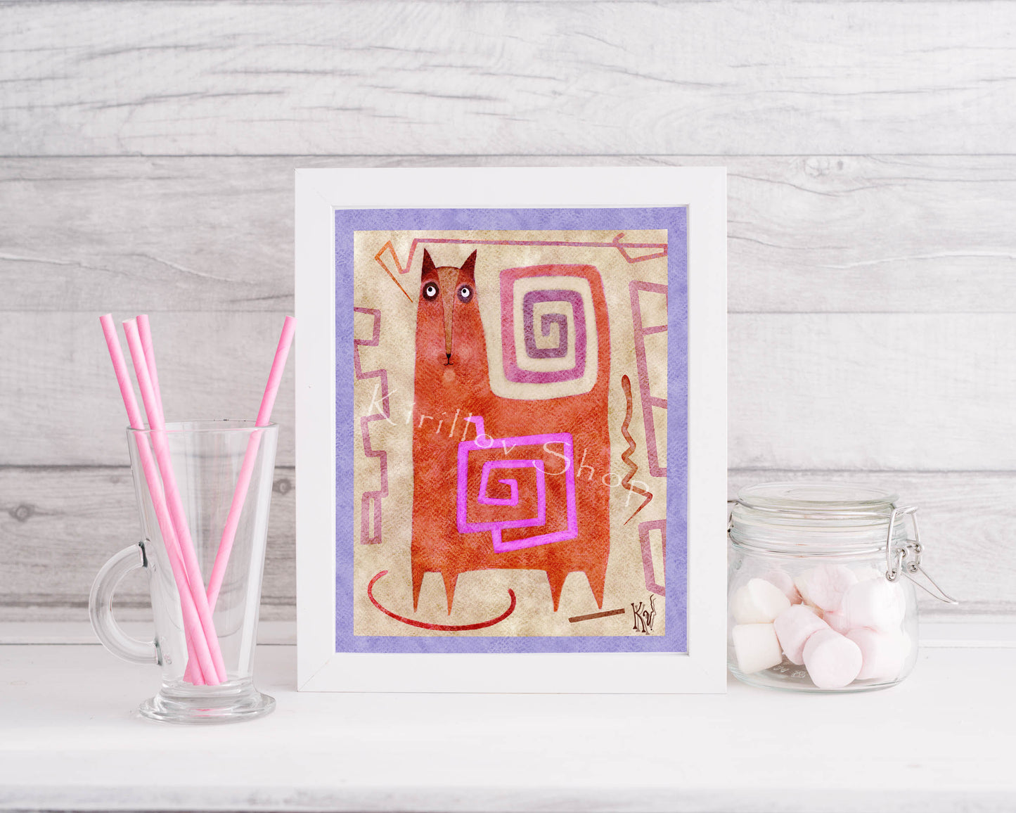 Abstract Cat Wall Art Print, Modern Digital Download, Geometric Animal Poster, Boho Home Decor