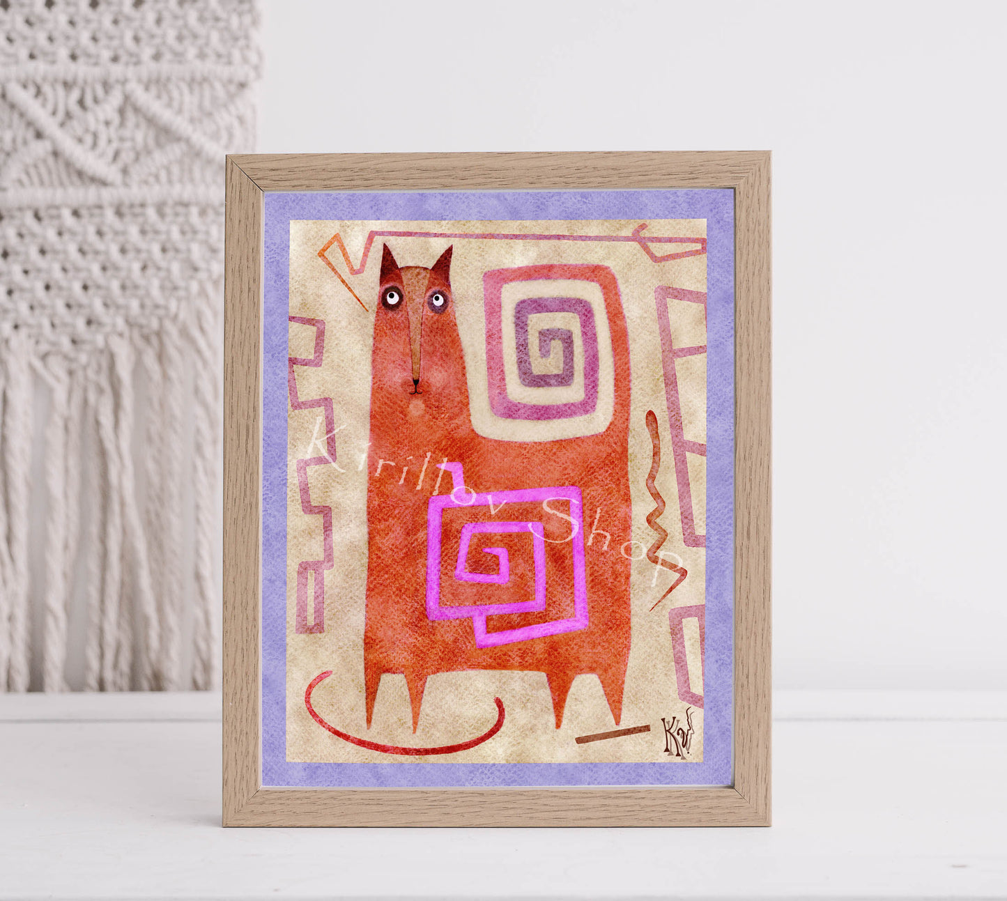 Abstract Cat Wall Art Print, Modern Digital Download, Geometric Animal Poster, Boho Home Decor