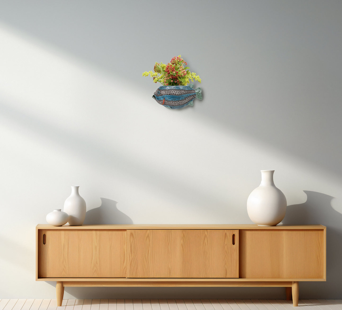 Handmade Ceramic Wall Vase in the Shape of a Fish – Unique Glazed Clay Sculpture