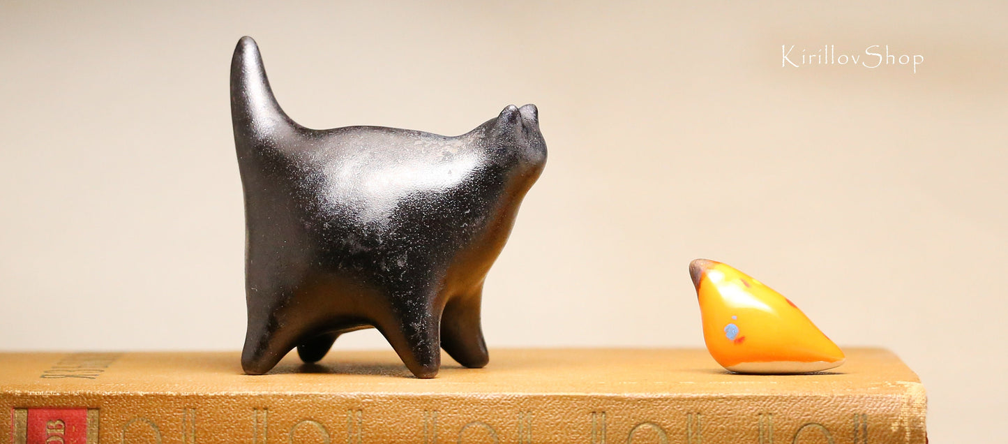 Black cat figurine Ceramic miniature sculpture Cute small kitten Gift for cat loves Handmade Art MADE TO ORDER