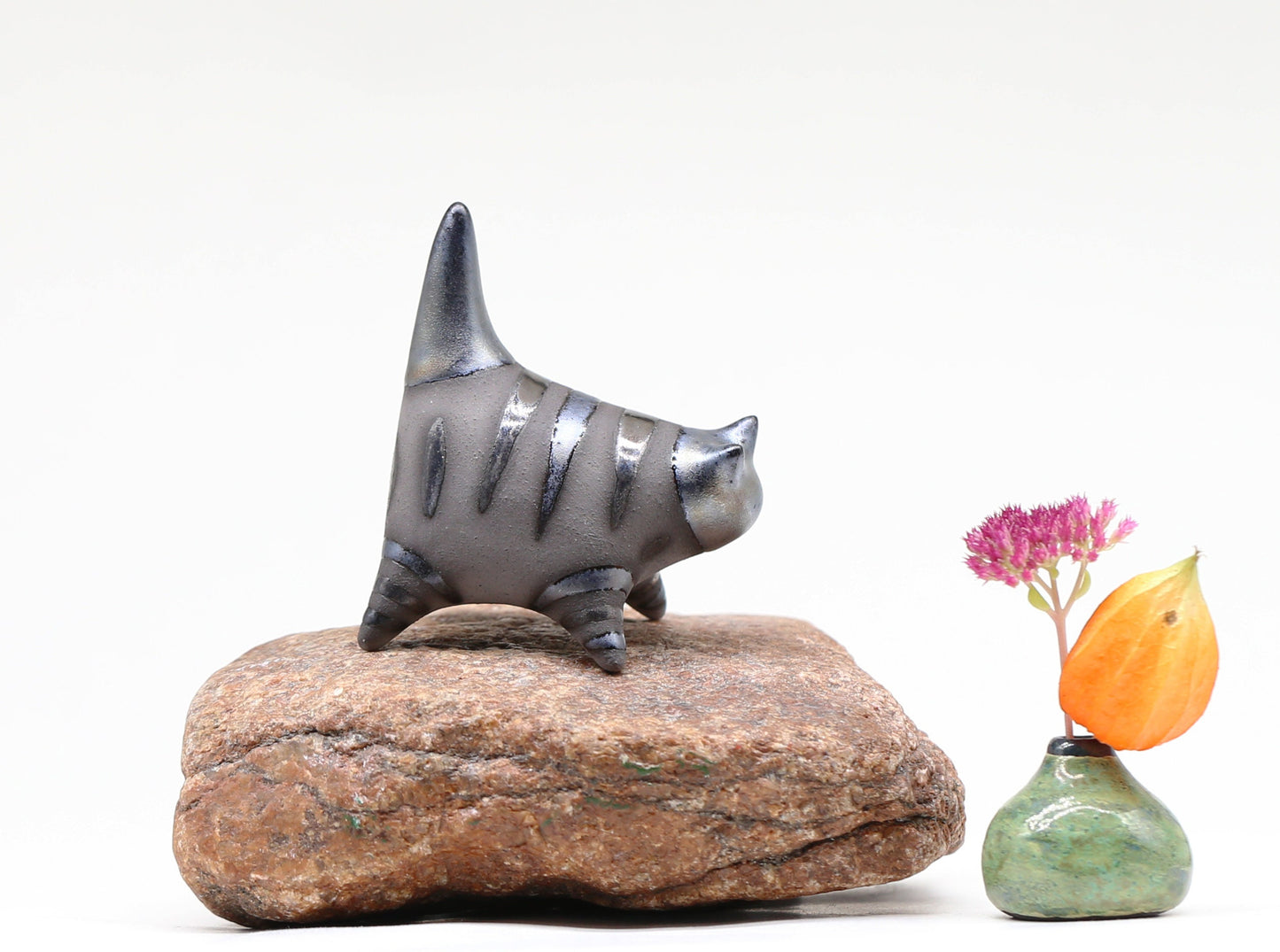 Miniature Cat figurine, Ceramic cat sculpture, Small black kitten, Table decoration, Handmade Art, Collectible, Cat lover gift