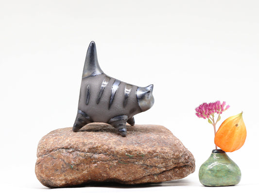 Miniature Cat figurine, Ceramic cat sculpture, Small black kitten, Table decoration, Handmade Art, Collectible, Cat lover gift