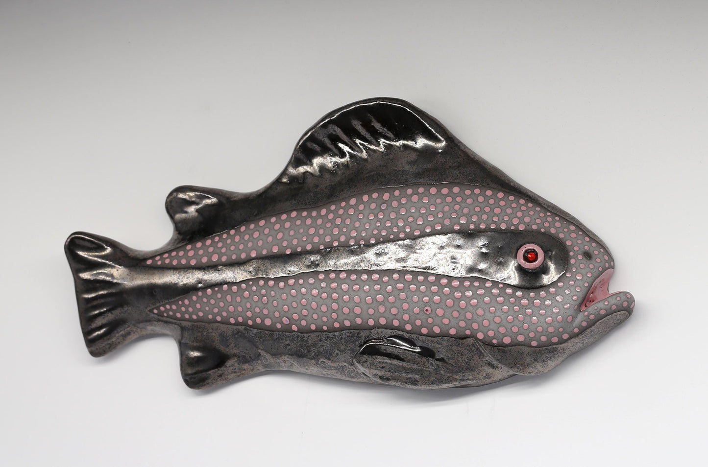 Handmade Ceramic Fish Wall Sculpture: Black Clay Art Decor