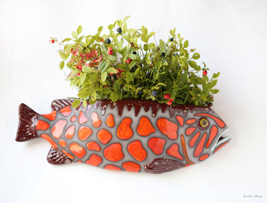 Ceramic wall vase for flowers, Fish  wall decoration, Handmade wall mountable plant vase, Personalize  gift, Home decor,  MADE TO ORDER