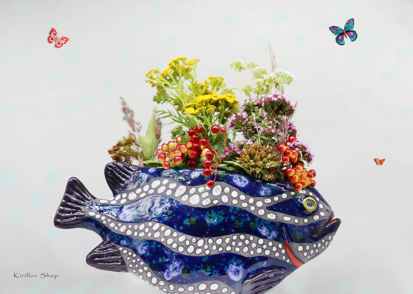 Ceramic wall vase for flowers, Fish wall Art decoration, Handmade wall mountable plant vase, Home decor, MADE TO ORDER