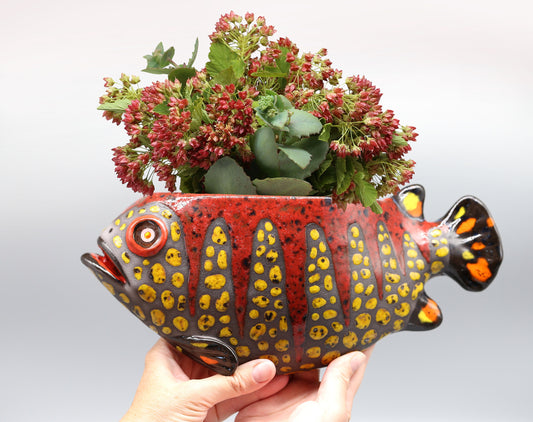 Ceramic fish wall hanging vase, unique handmade vase, wall sculpture, artwork, colorful fish