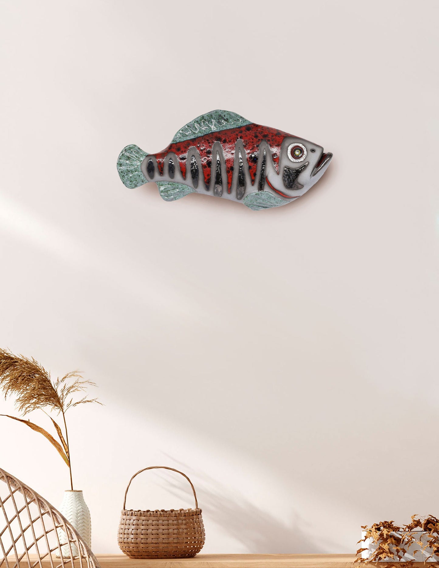 Handmade Ceramic Fish Wall Hanging: 3D Sculpture Art