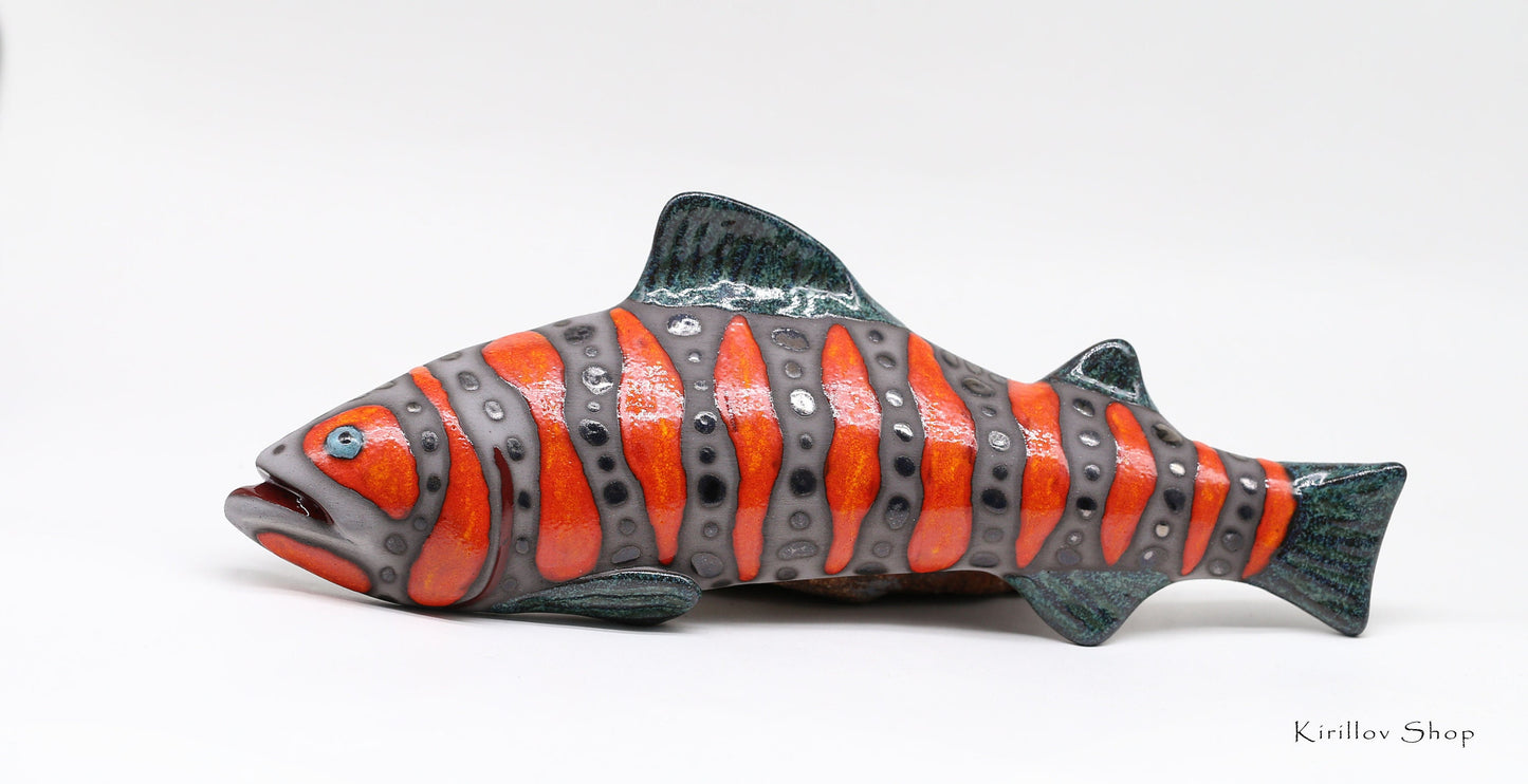Ceramic fish wall decor, Handmade, Fisherman gift, Home decor, Red Trout, MADE TO ORDER