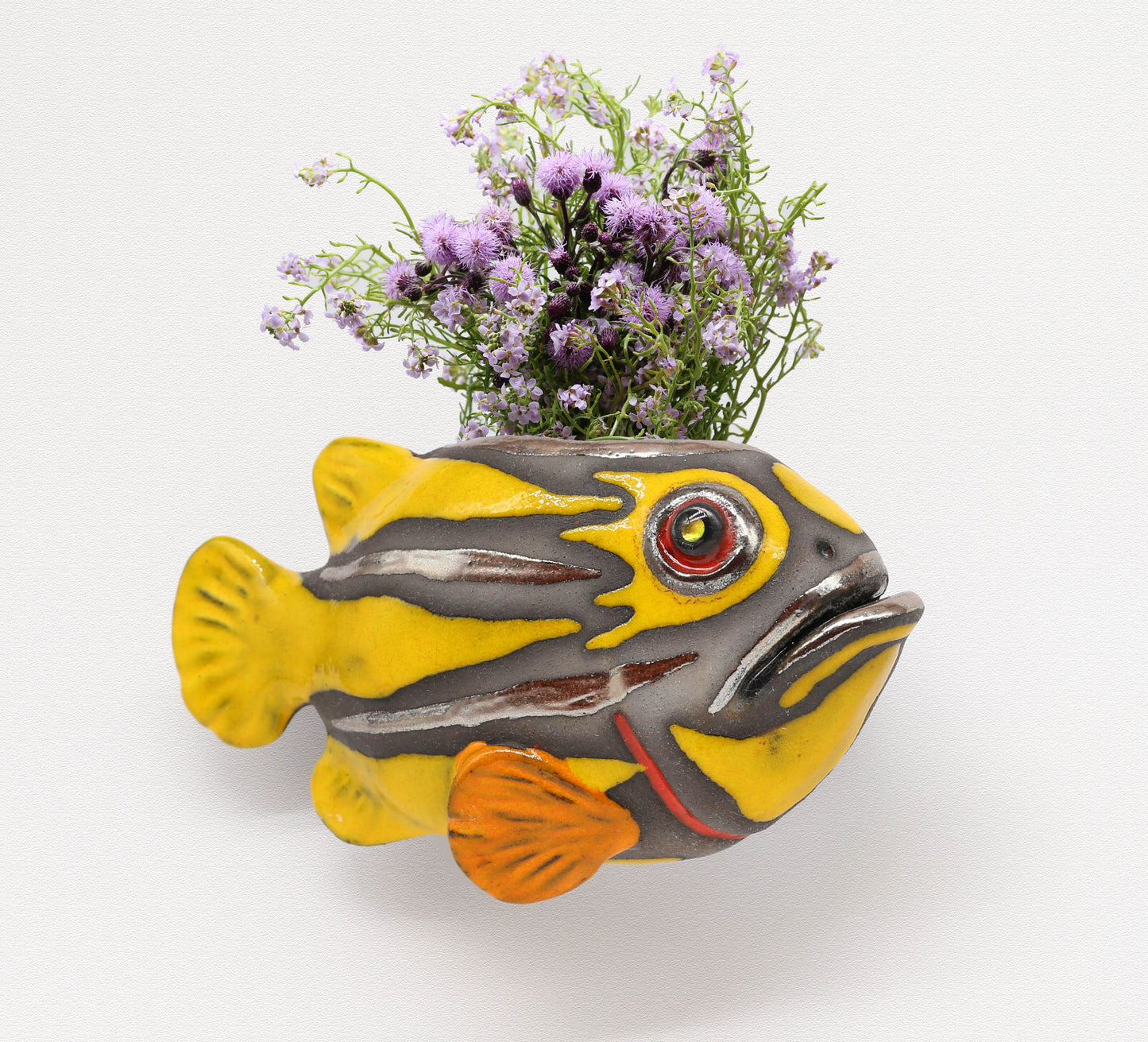 Handmade Ceramic Fish Vase – Wall Hanging Pot, Unique Fish Sculpture, Artistic Home Deco