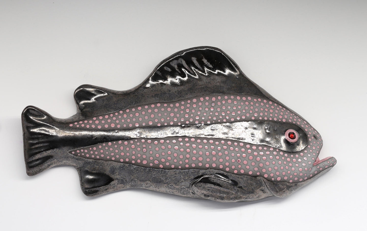 Handmade Ceramic Fish Wall Sculpture: Black Clay Art Decor