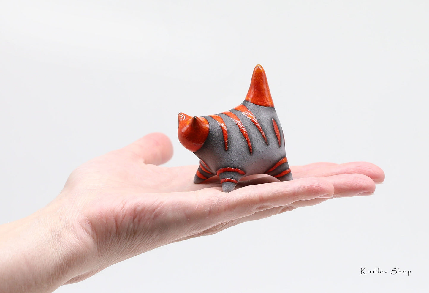 Miniature cat ceramic sculpture, Handmade Art, Gift cat loves, Cute black kitten figurine, Bird and cat set, MADE TO ORDER