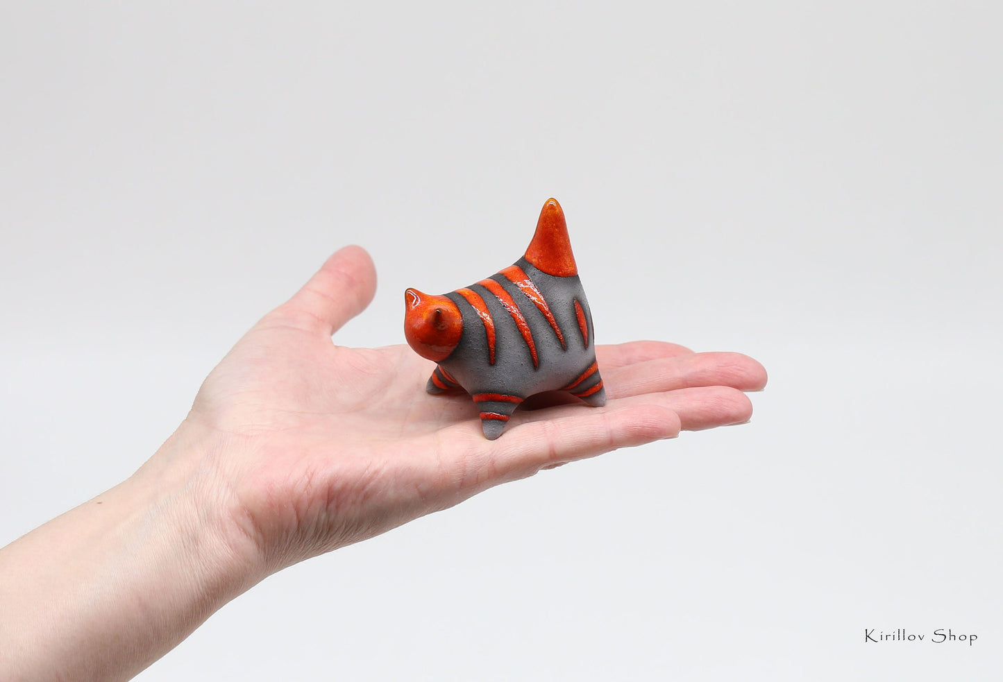 Miniature cat ceramic sculpture, Handmade Art, Gift cat loves, Cute black kitten figurine, Bird and cat set, MADE TO ORDER