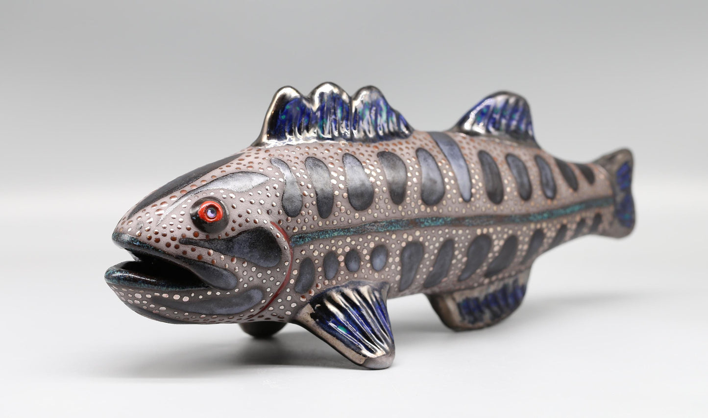 Handmade Ceramic Smallmouth Bass Sculpture: Modern Fish Art Figurine